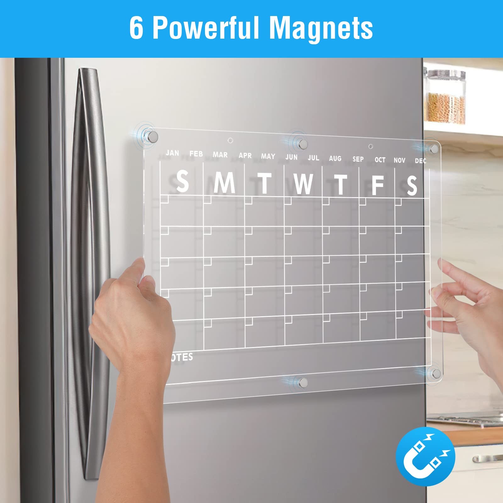 Acrylic Magnetic Dry Erase Board Calendar for Fridge, 16.5″x12″,