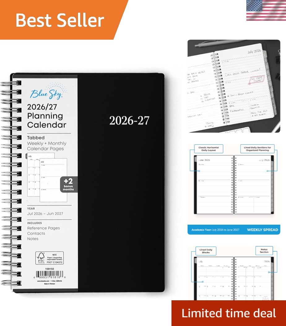Elegant 2026-2027 Wirebound Planner with Laminated Tabs – 5″ x 8″ Flexible Cover