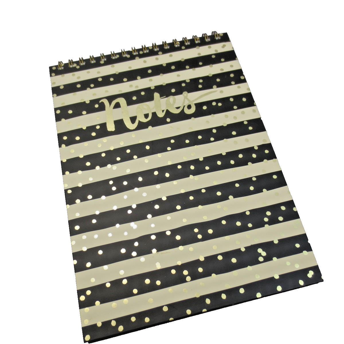 Clementine Paper Inc Black & Gold Stripes & Dots Spiral Notebook Notes Journal