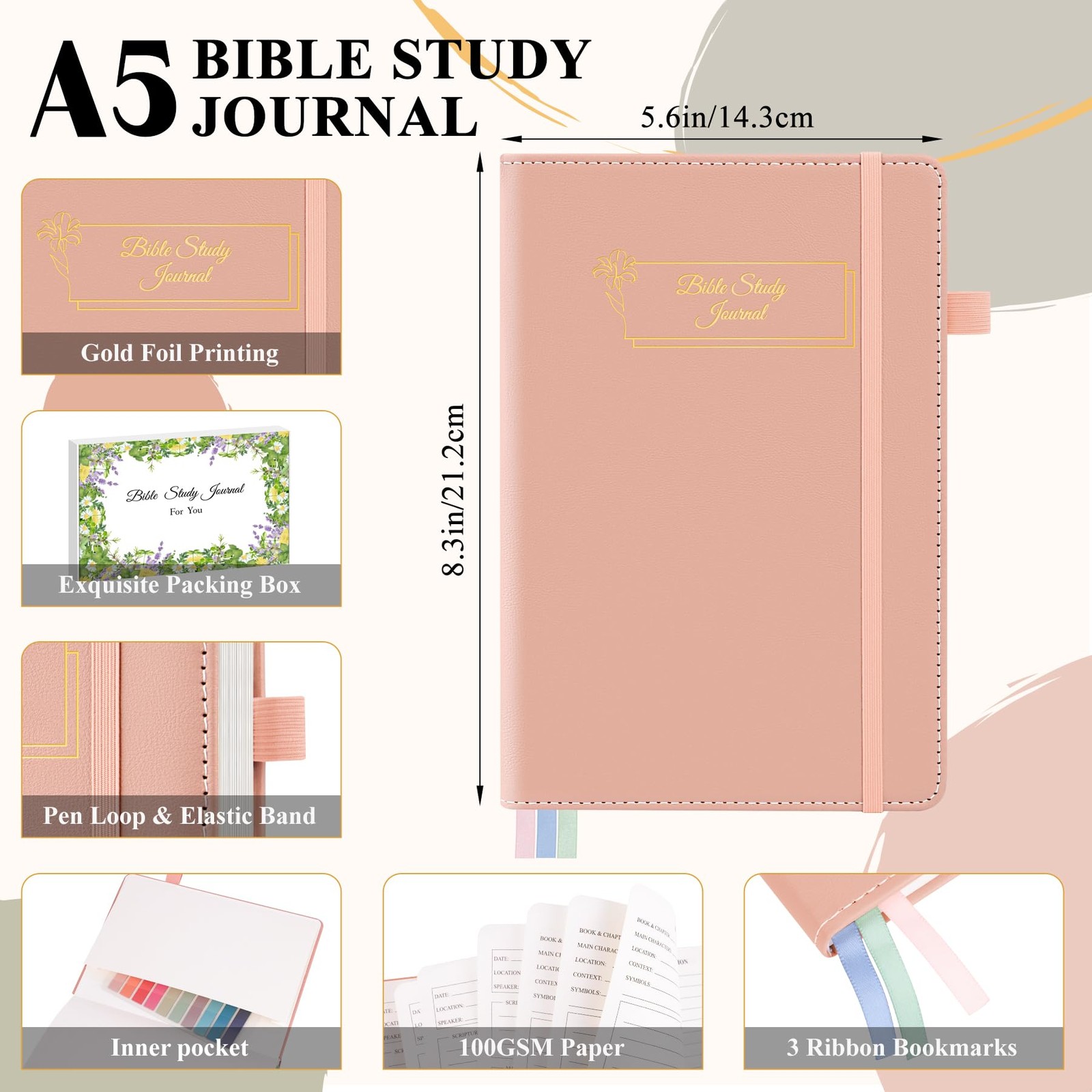 AKONEGE Bible Study Journal – Prayer for Women, A5 5.8″ x 8.3″, Pink