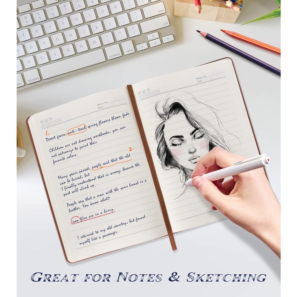 A5 Leather Journal Notebook, 256 Pages Hardcover Lined Notebook for Writing,