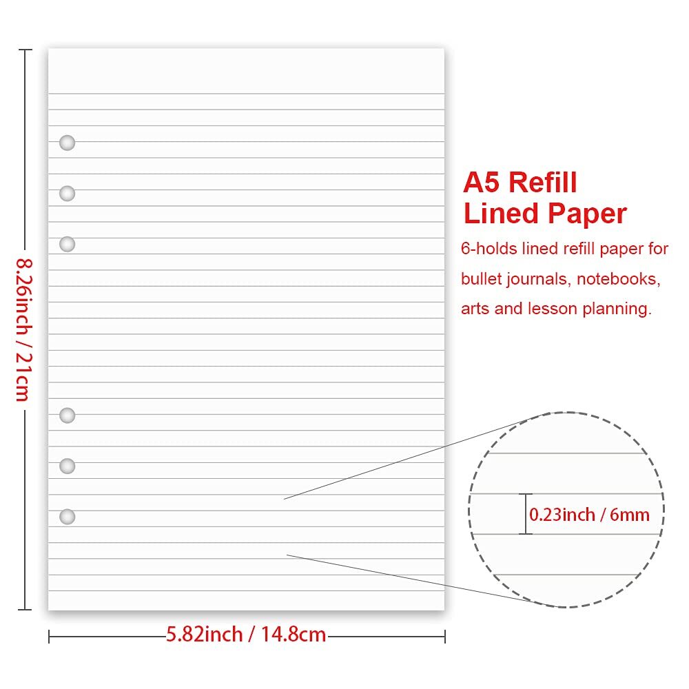 A5 Lined Paper Refill 100 Sheets/200 Pages Refill Paper for Large Leather Jou…