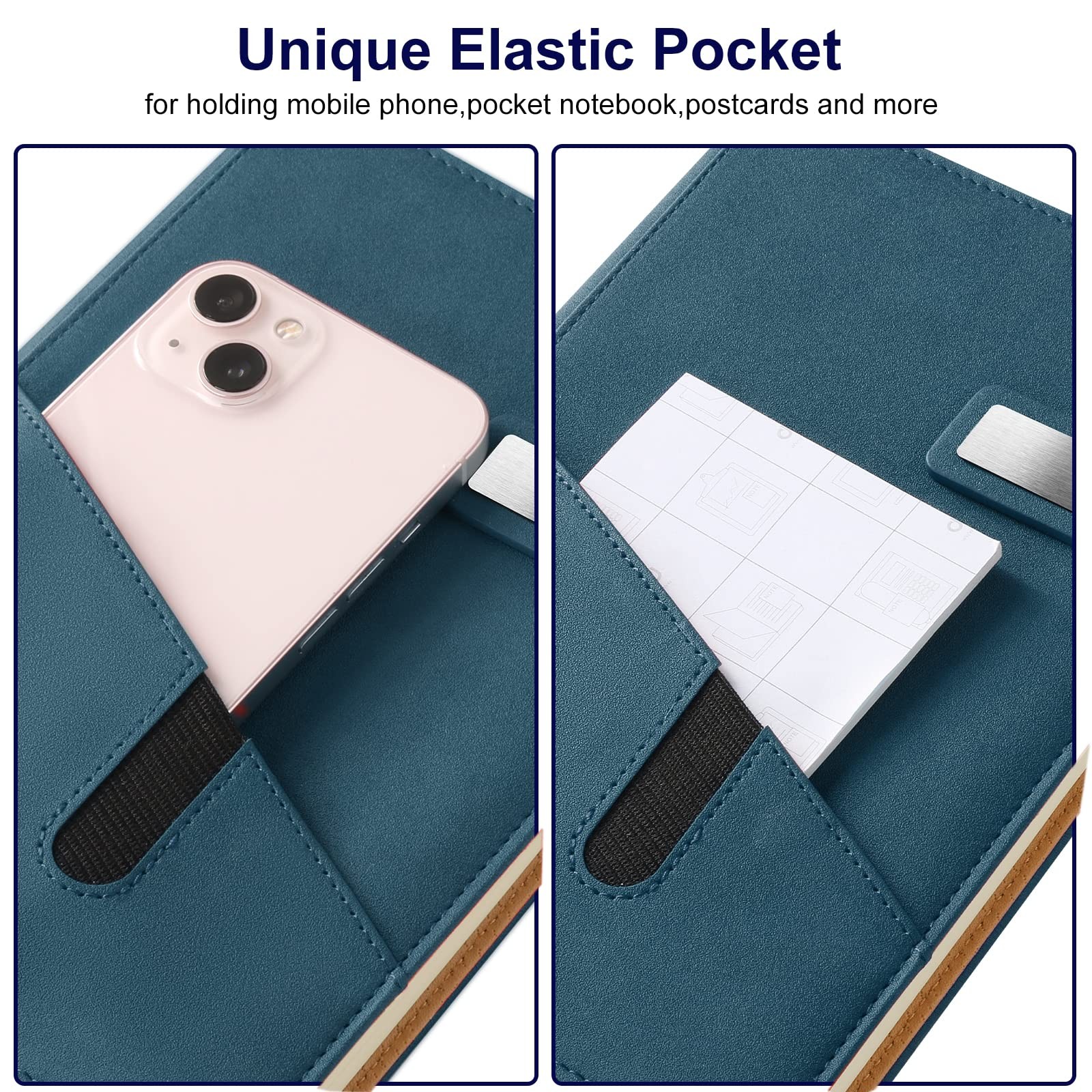A5 Lined Leather Journal with Pen, 240 Pages Paper, Navy blue