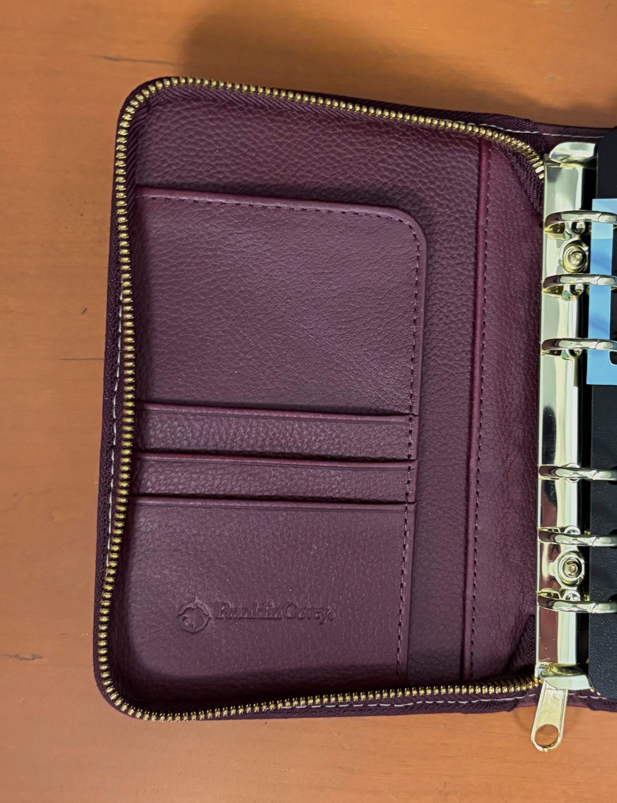 Pocket Franklin Covey Libby Leather Binder | Burgundy/Tan | .875” Rings