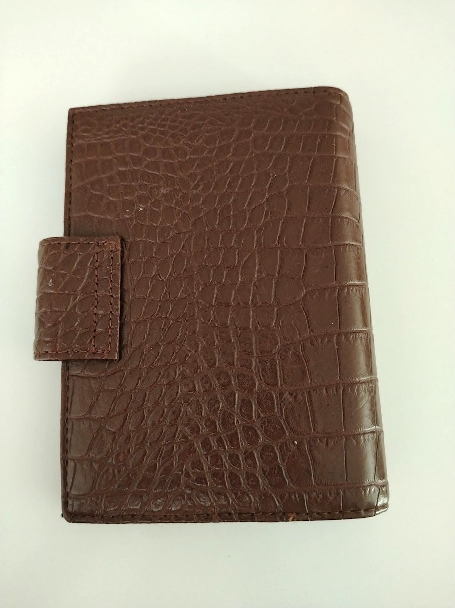 Vtg Day-Timer Desk Planner Organizer Binder 6 rings Brown Embossed Leather Croc