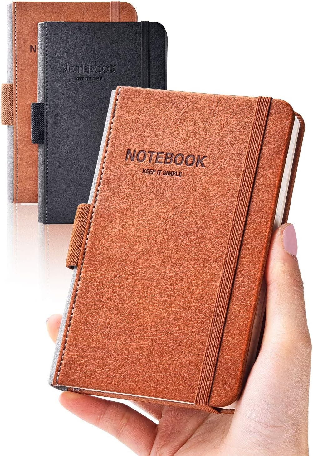 AISBUGUR Pocket Notebook Small 3.5×5.5×0.7inch, 2pack set-1Black 1Brown