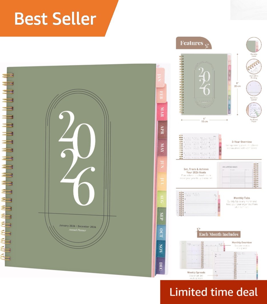 Comprehensive 2026 Agenda Planner – Weekly/Monthly with Notes, Holidays, 6×8 in