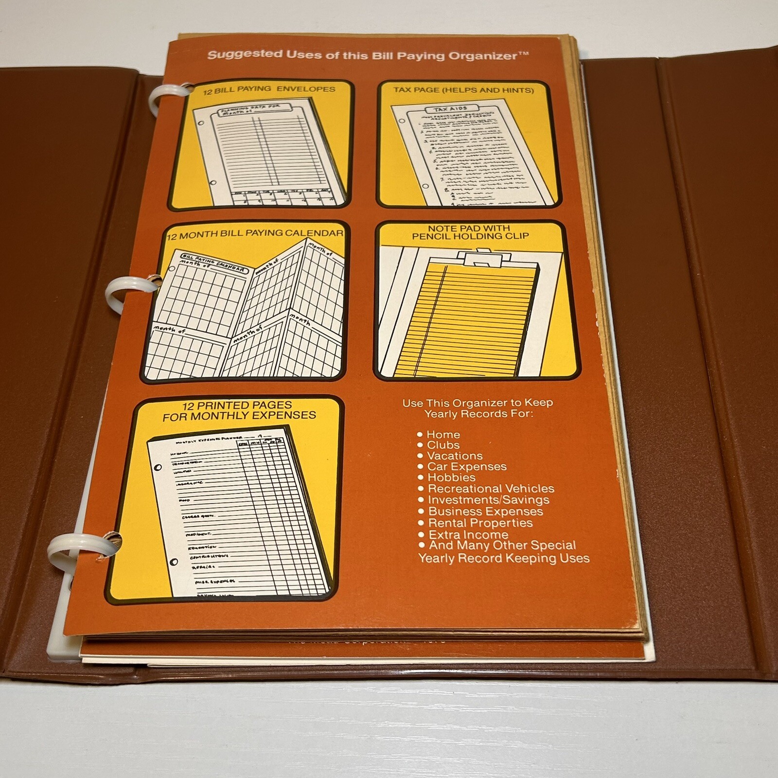 Vintage Mead 1978 Trifold Home Budget Bill Planner Record Binder W/ Inserts 8×11