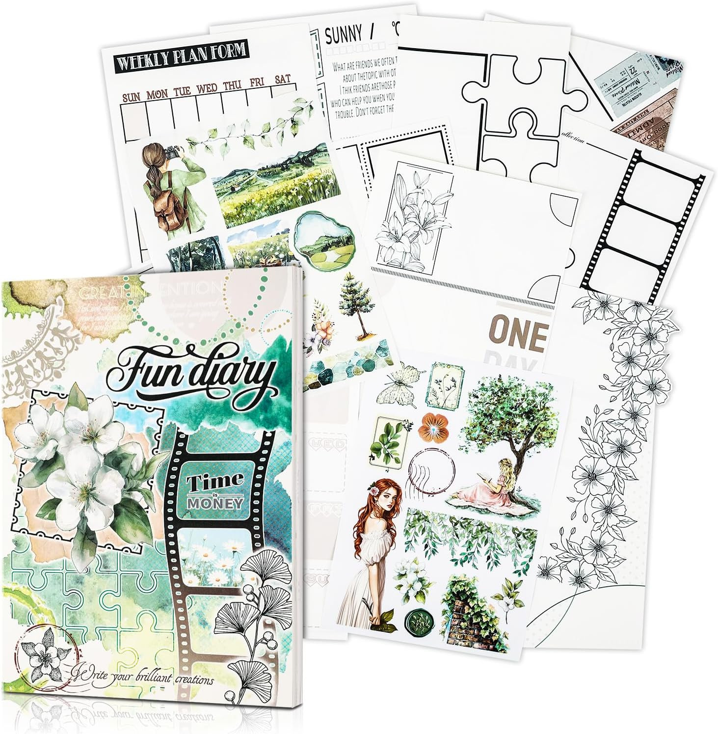 Creative Art Journal Notebook with 28 Interesting Concept Templates Pages and 8