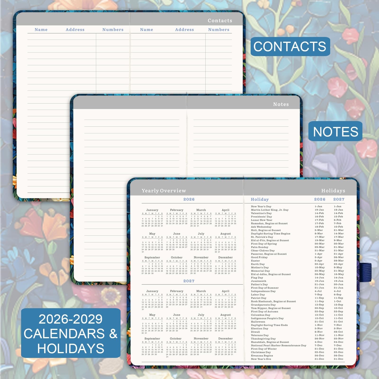 2026-2029 Pocket Planner 3 Year Monthly Calendar Elastic Closure Colorful