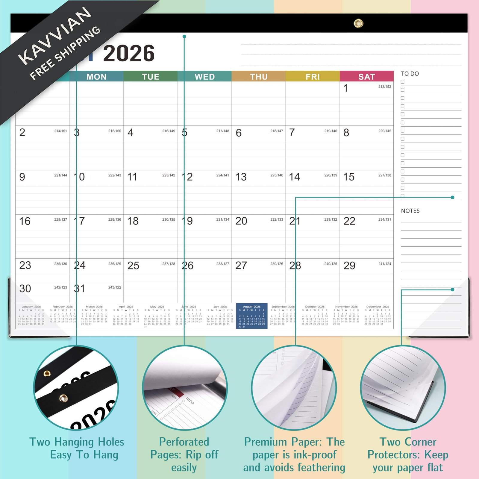 Desk Calendar 2026-2027 – Calendar, July 2026 – multicolored