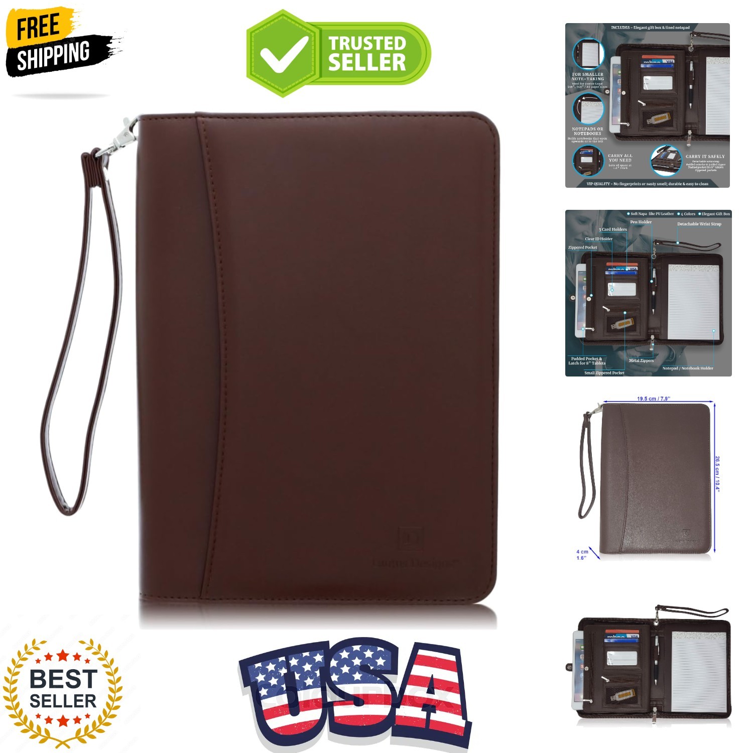 Zippered Portfolio Binder with Junior Legal 5×8 Notepad – Dark Brown PU Faux …