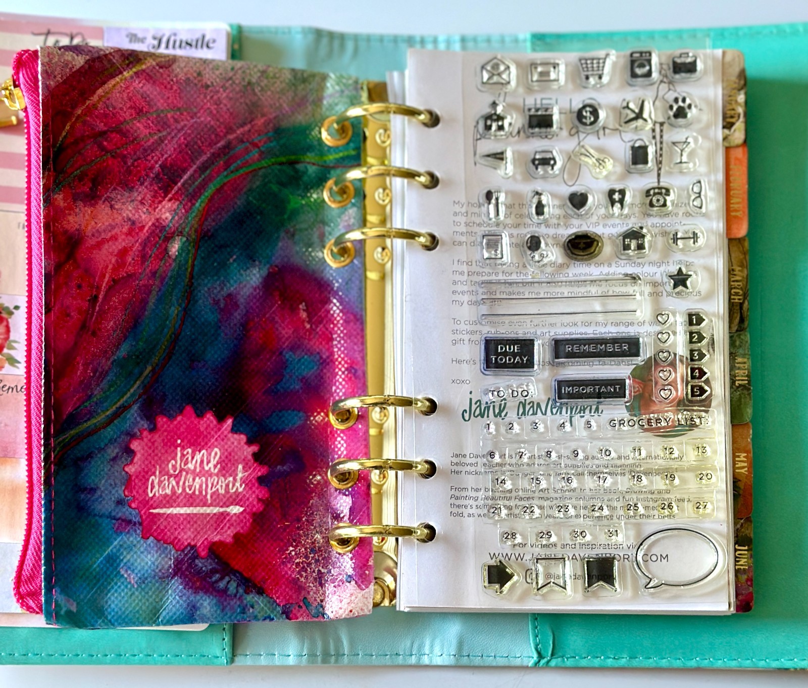 Jane Davenport Planner Girl Personal Planner Complete Set Stamps Tabs Pouch HTF