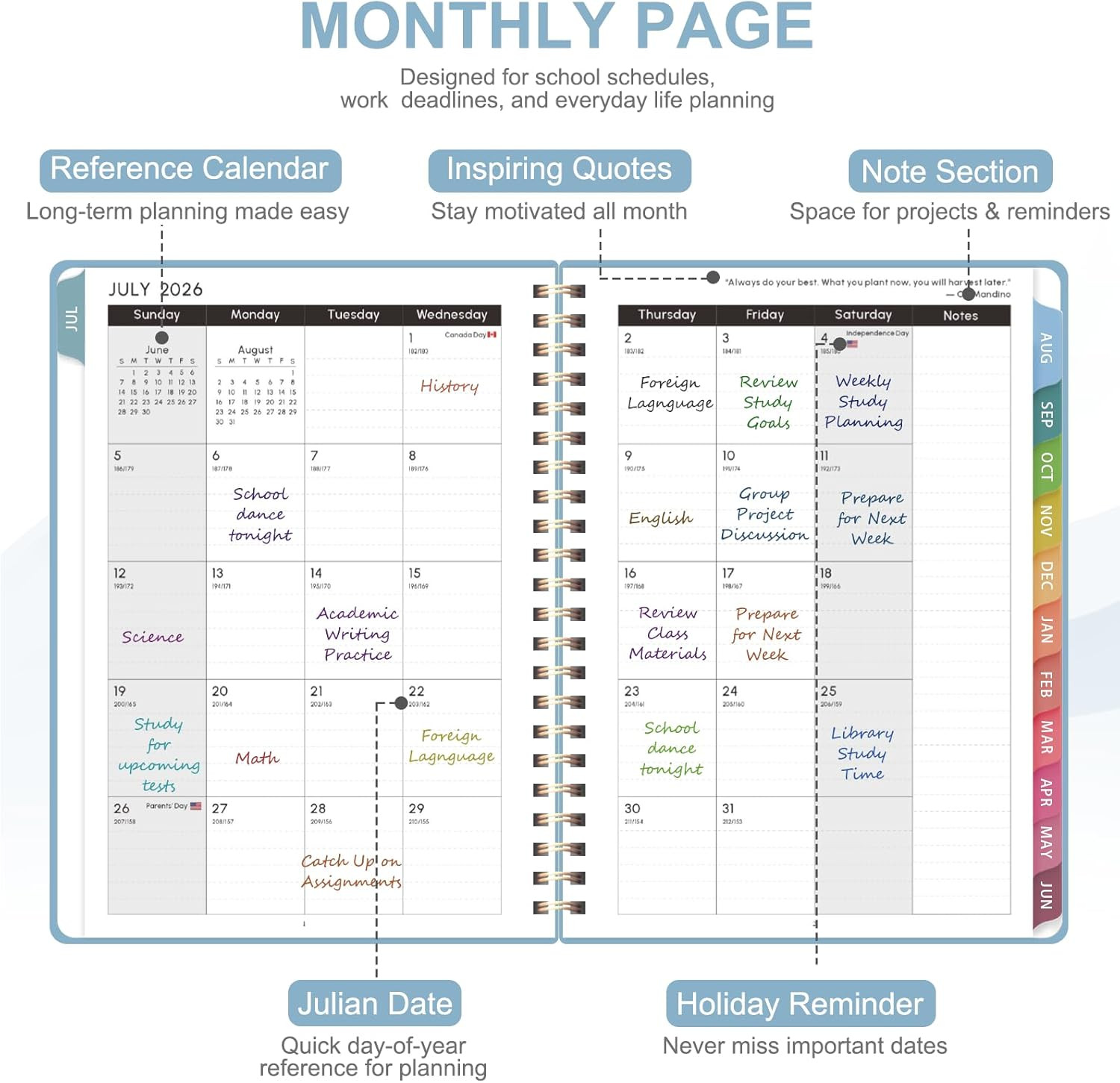 Planner 2026-2027, Academic Weekly and Monthly Calendar Planner, July 2026 – Jun