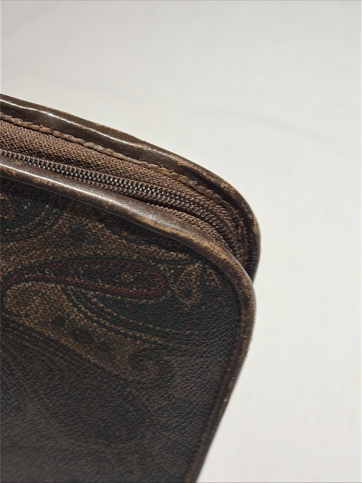 Vtg Liz Claiborne Portfolio Organizer Case Paisley Brown Leather Trim Zip -F430
