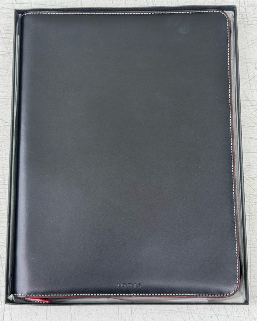 LODIS Los Angeles Luxurious Black Leather Folio Zippered Portfolio Case NEW