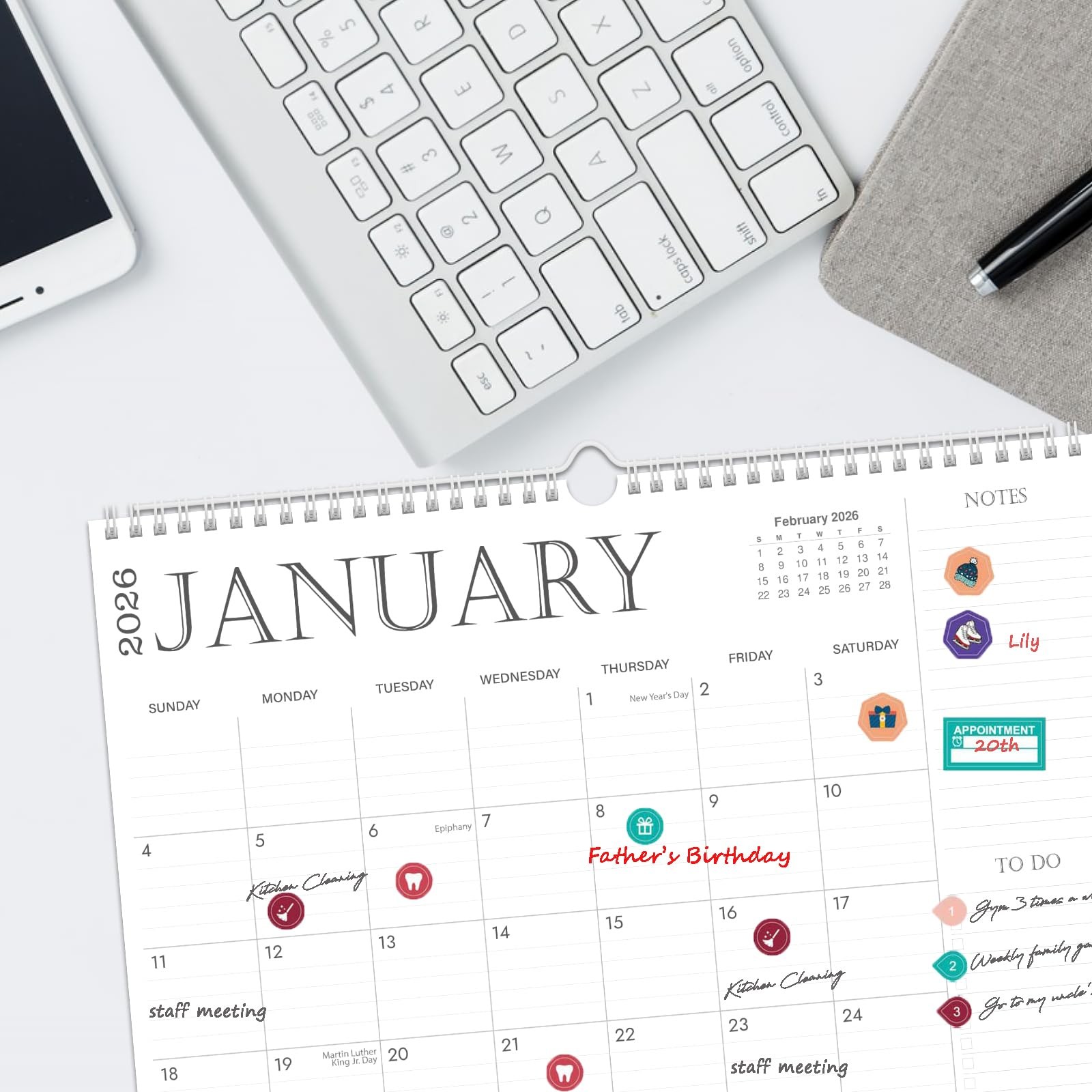 2026 Wall Calendar, 18 Monthly Calendar Jan 2026 – Jun 2027(Simple)