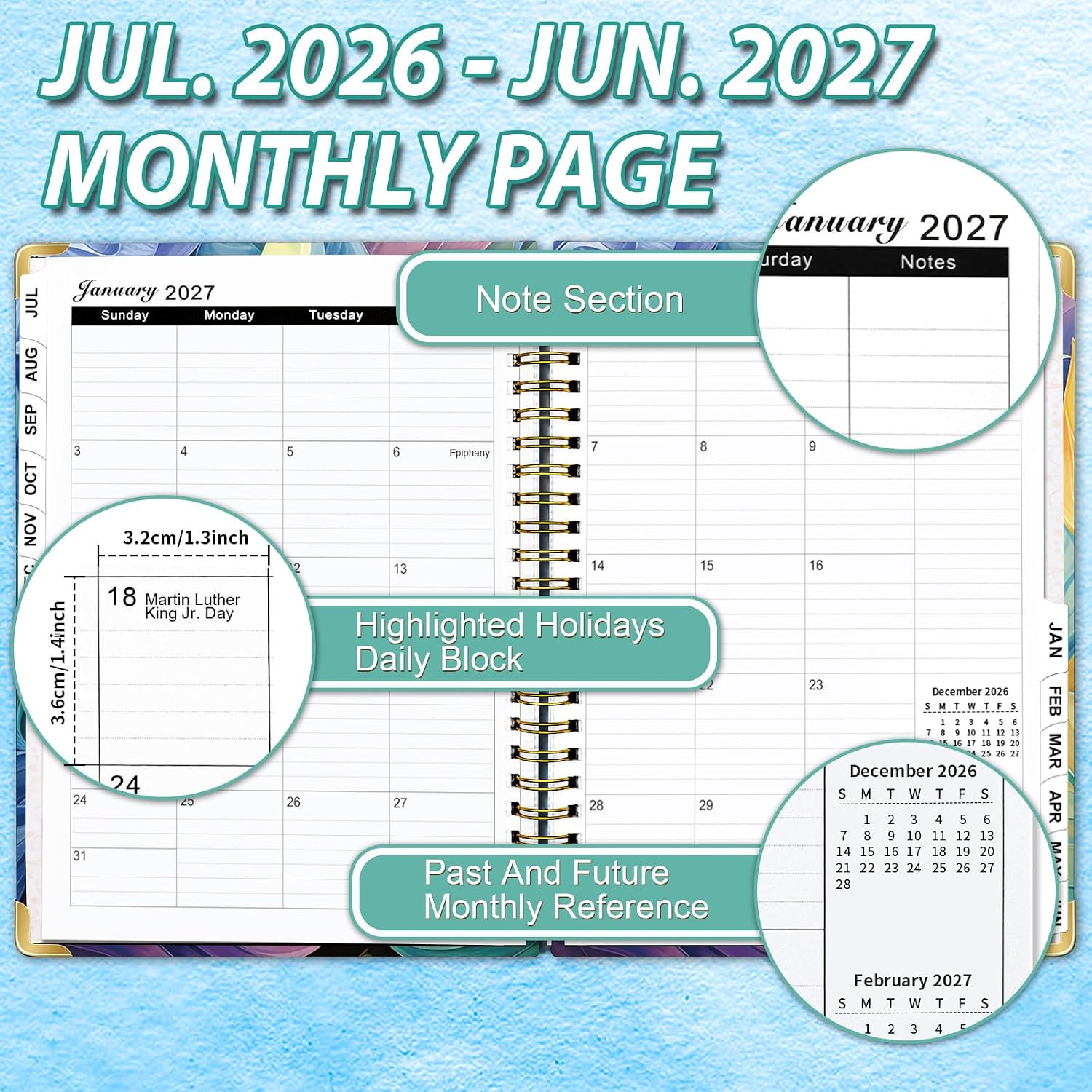 2026-2027 Planner from Jul 26-Jun 27, 6.3″ X 8.5″ Hardcover Agenda Planner, Dail