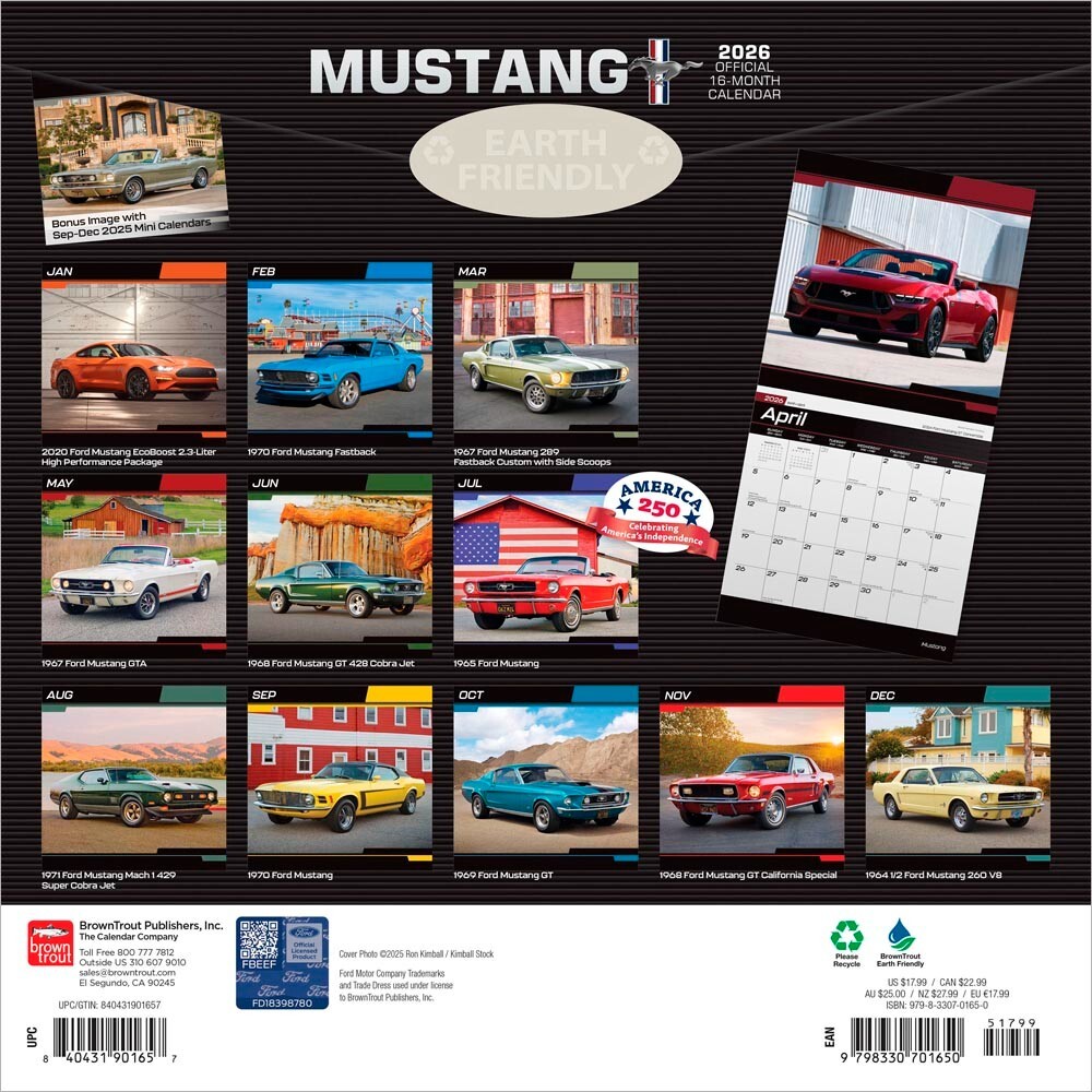 Ford Mustang OFFICIAL | 2026 12×24″ Square Wall Calendar | Plastic-Free