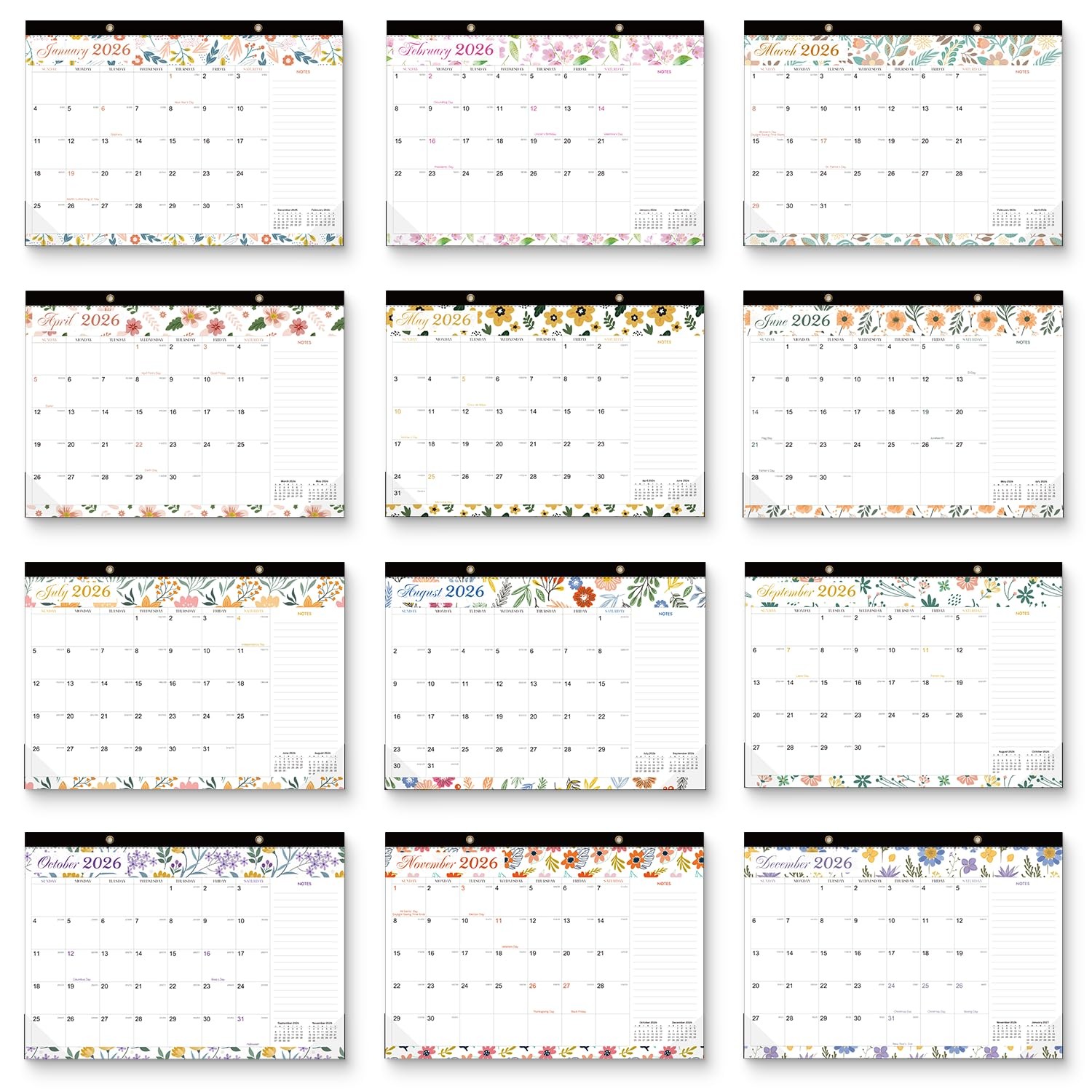 DESEN 2026-2027 Desk Calendar , Jan 2026-Jun 2027, 17″x12″ Large Size , Color