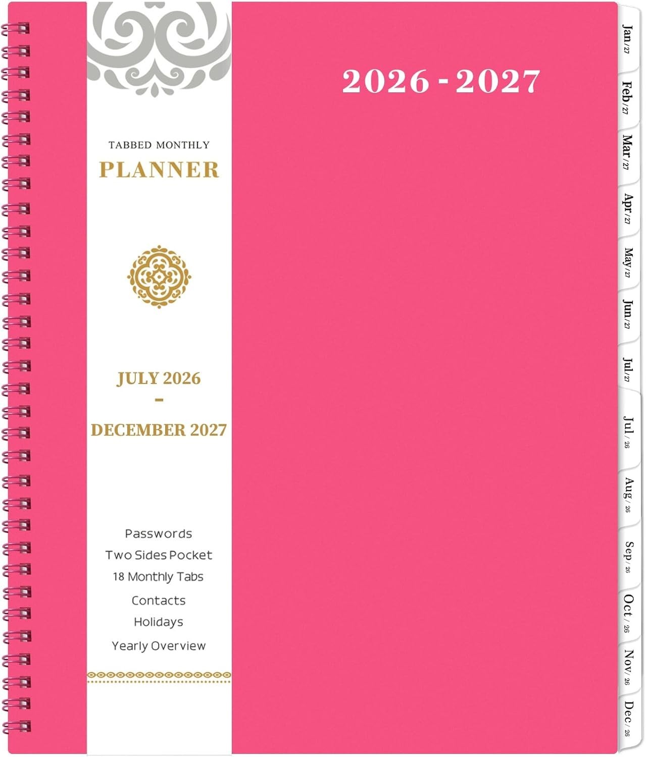 Luxurious 18- 2026-2027 Planner, 9″ x 11″, Twin-Wire Binding & Pockets