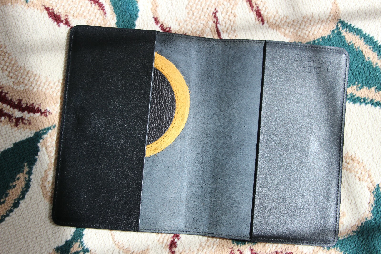 Oberon Design Leather Journal Cover 6″ x 9″ BUDDHA Icon in Black/Marigold