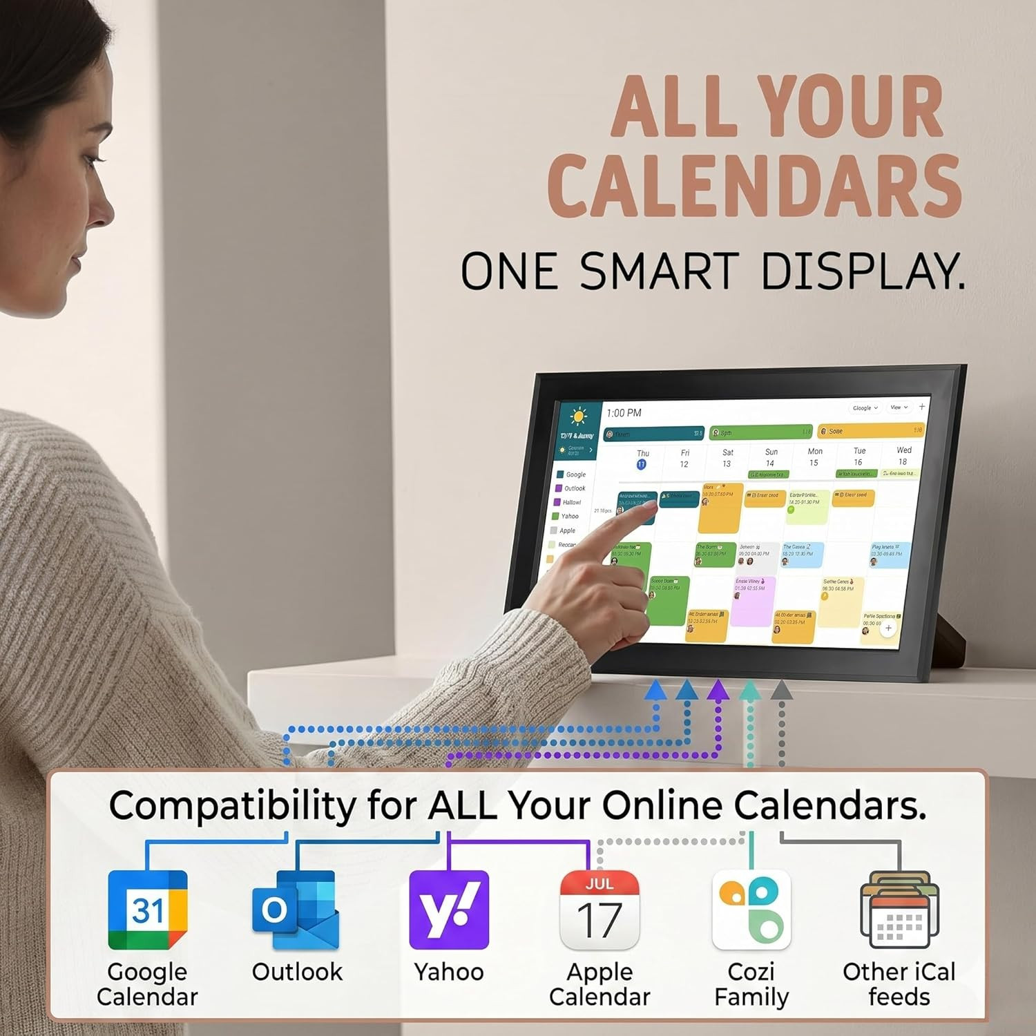 15.6″ Touch Screen Digital Calendar & Family Planner – Wall Mount & Stand