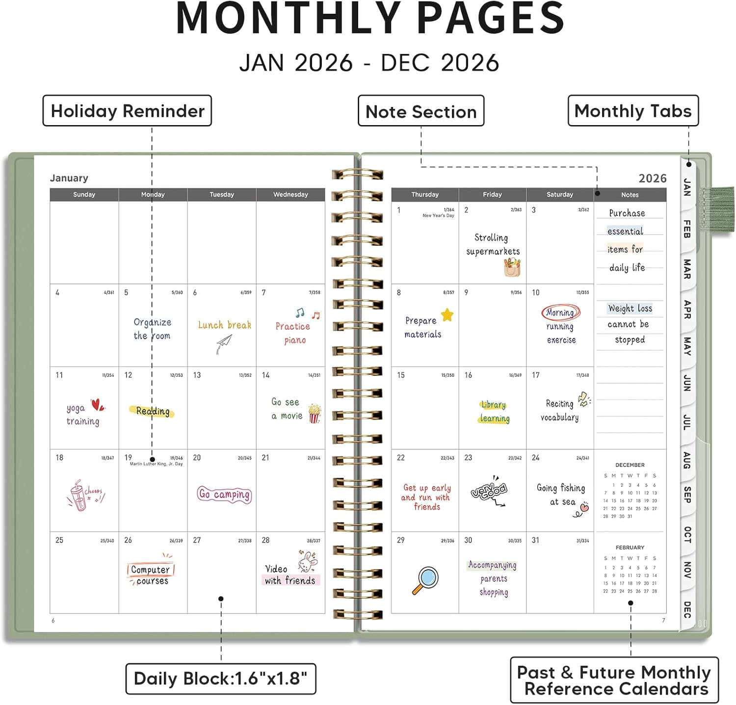2026 Planner, Weekly and Monthly Planner, Large Size 8.5″ x 11″, 2026 Calendar,