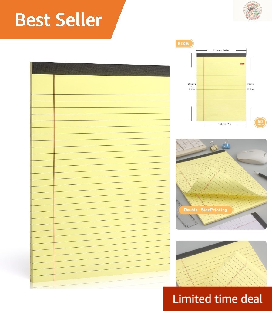Versatile 8.5×11 Yellow Lined Notepad – 50 Smooth Sheets for Efficient Writing