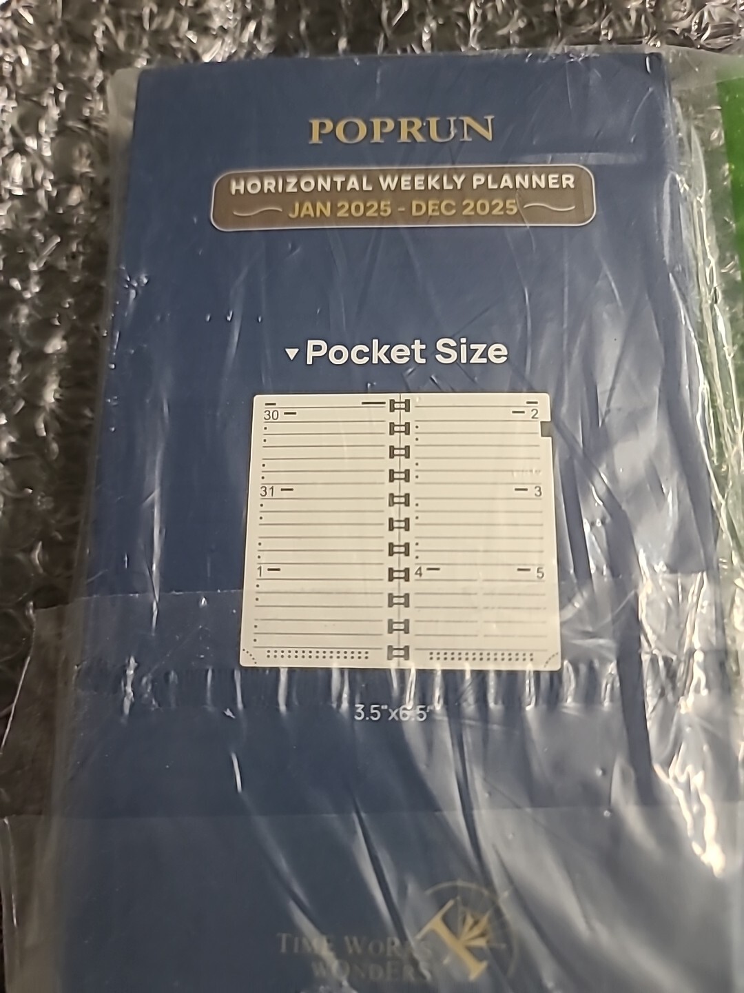 Jan25 Dec25Horizontal Weekly Planner Poprun 3.5″ x 6.5″ Hardcover Blue Pocket Sz