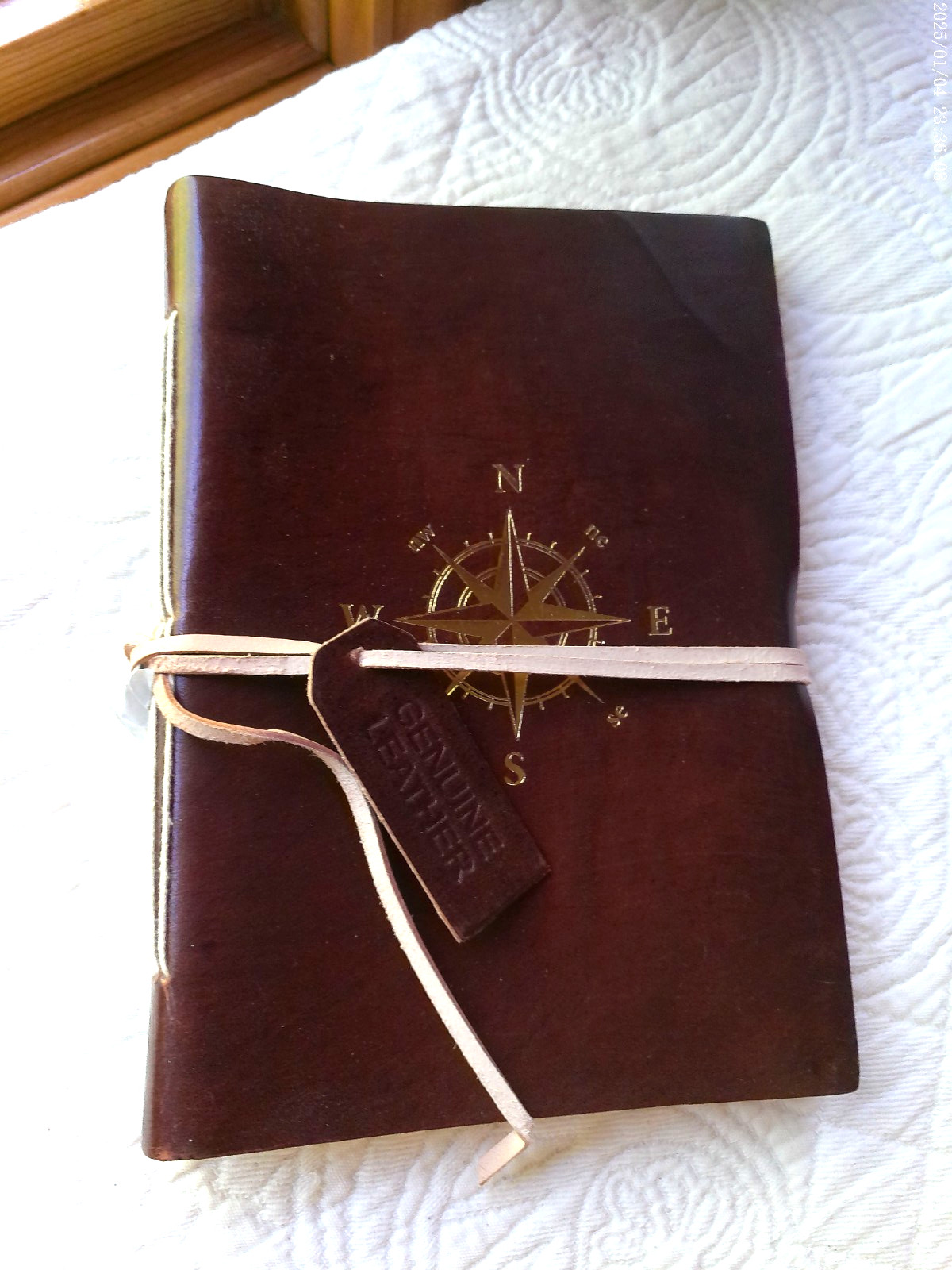 GENUINE LEATHER HANDMADE 144 LINED PAGES INDIA EMBOSSED COMPASS WALNUT GLOSS #2