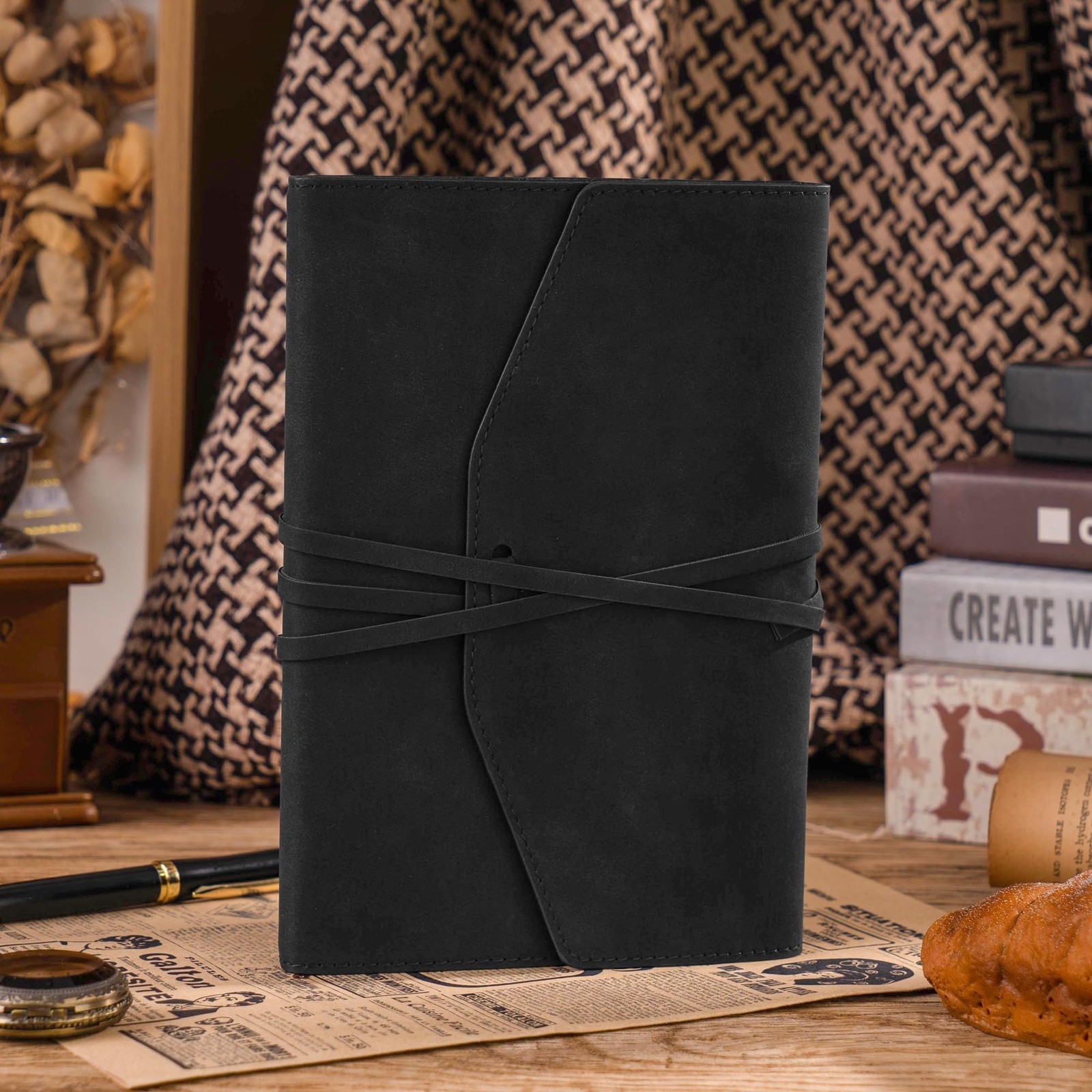 Vintage Journal for Women Men Leather Bound Junk Notebook 160 Black