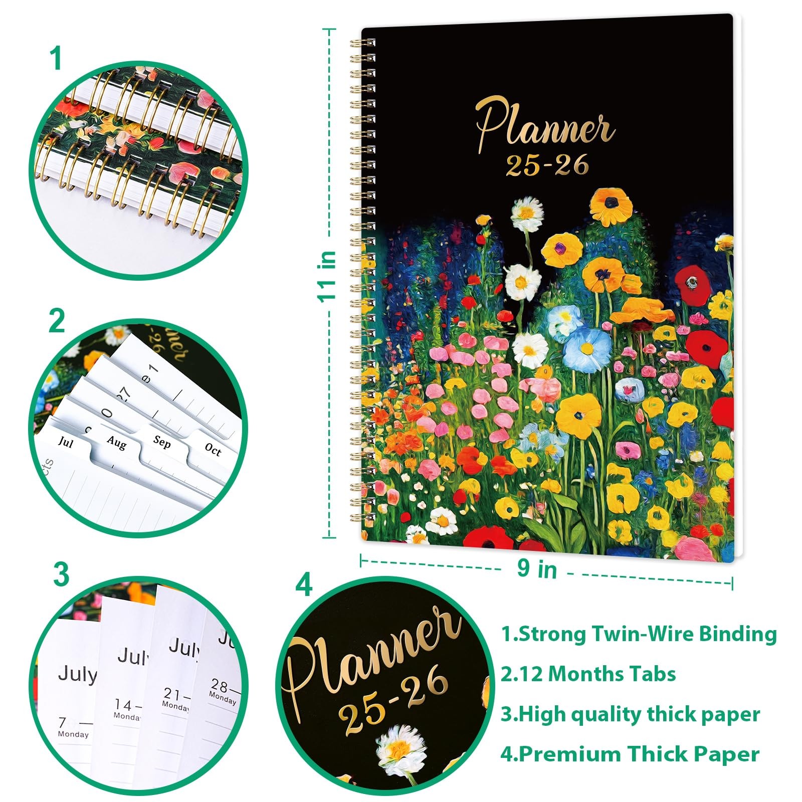 2025-2026 Planner – Weekly and Monthly, July Letter, Black