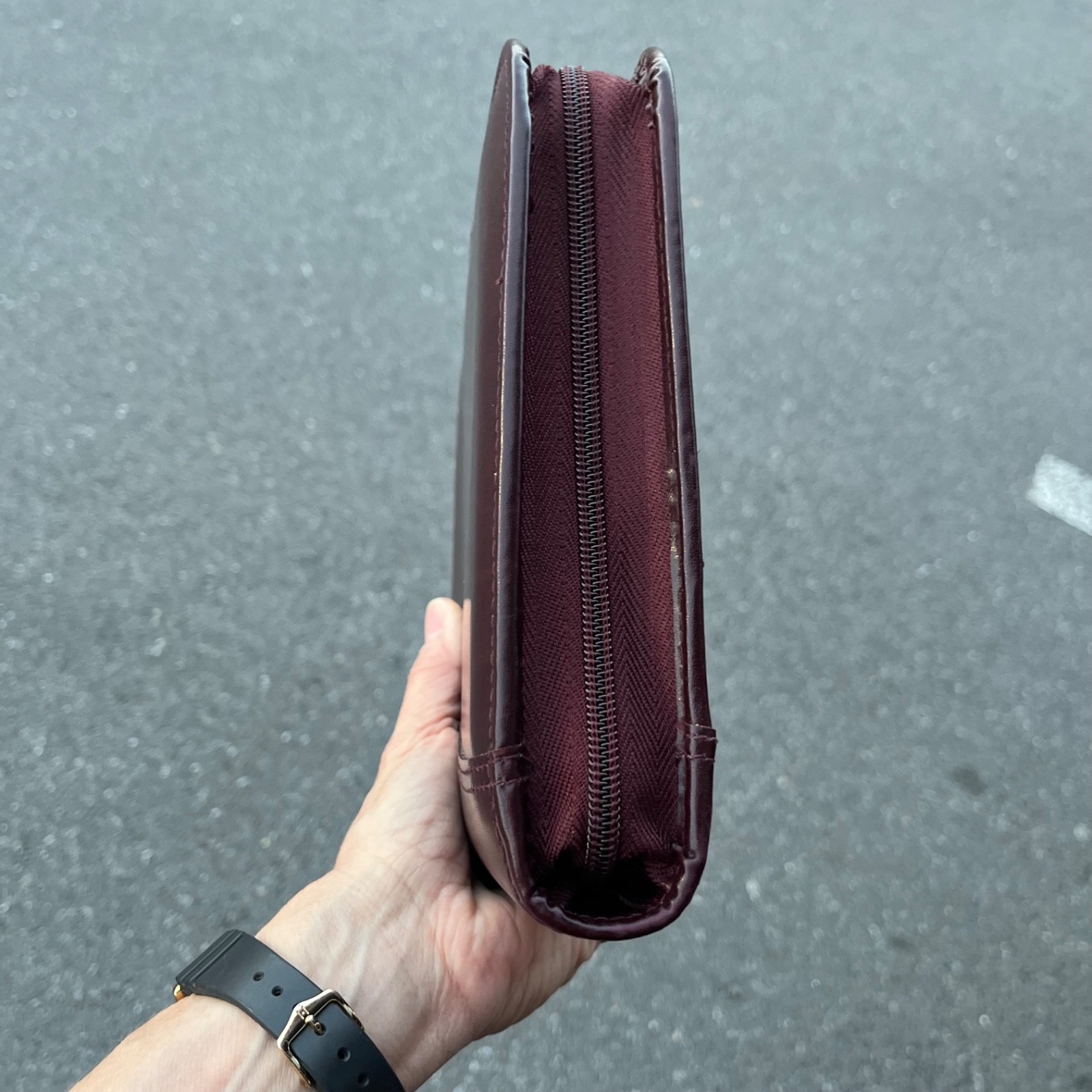 Day-Timer Desk Planner NEW Burgundy Leather 8.5×11 7 Ring Binder Zip Around Vtg