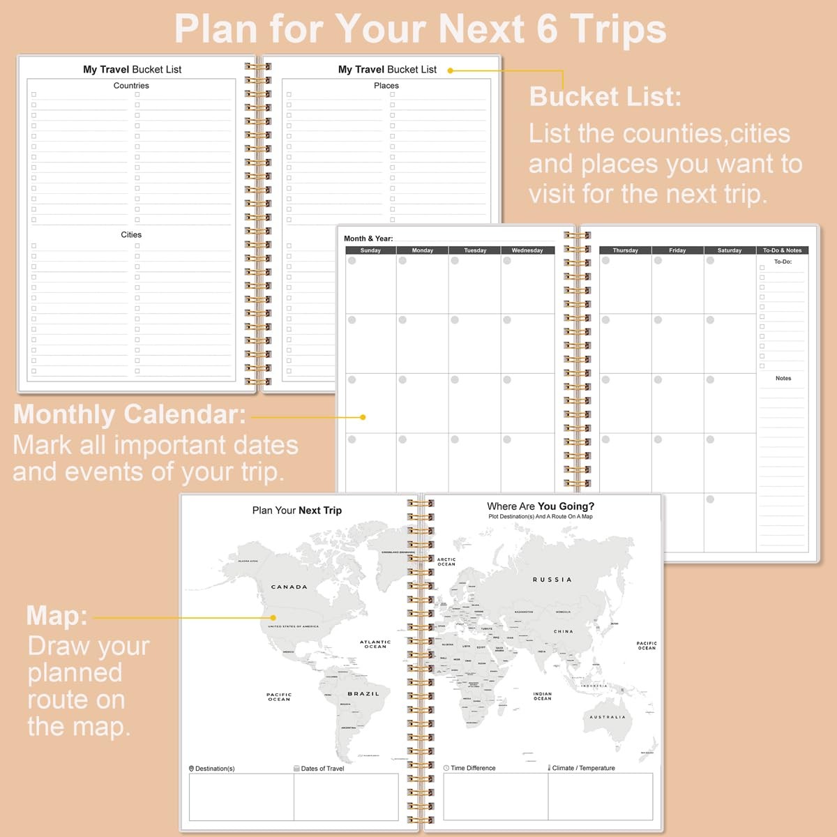 Travel Journal for Women & Men, Vacation & Road Trip Planner Rose Leaf
