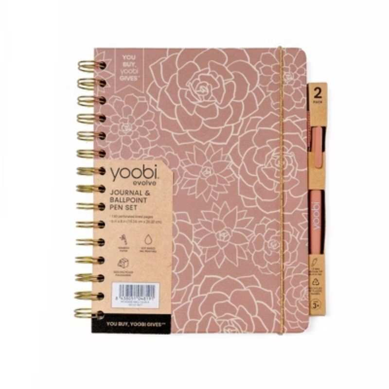 Journal 6"x8" Hardcover with Pen Dusty Rose Succulents 200 Pages