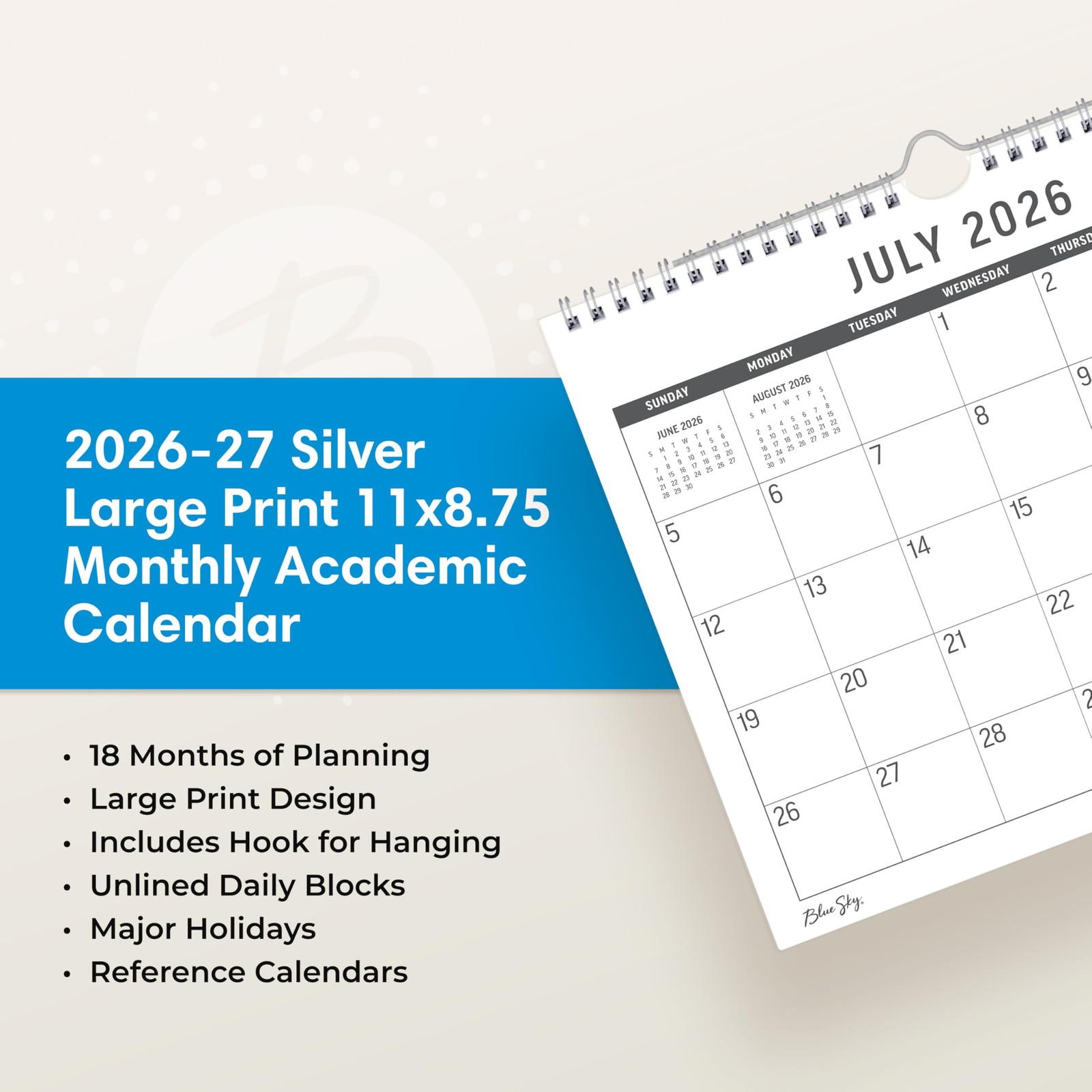 2026-2027 18 Month Large Print Monthly Academic Year Wall Calendar, July 2026