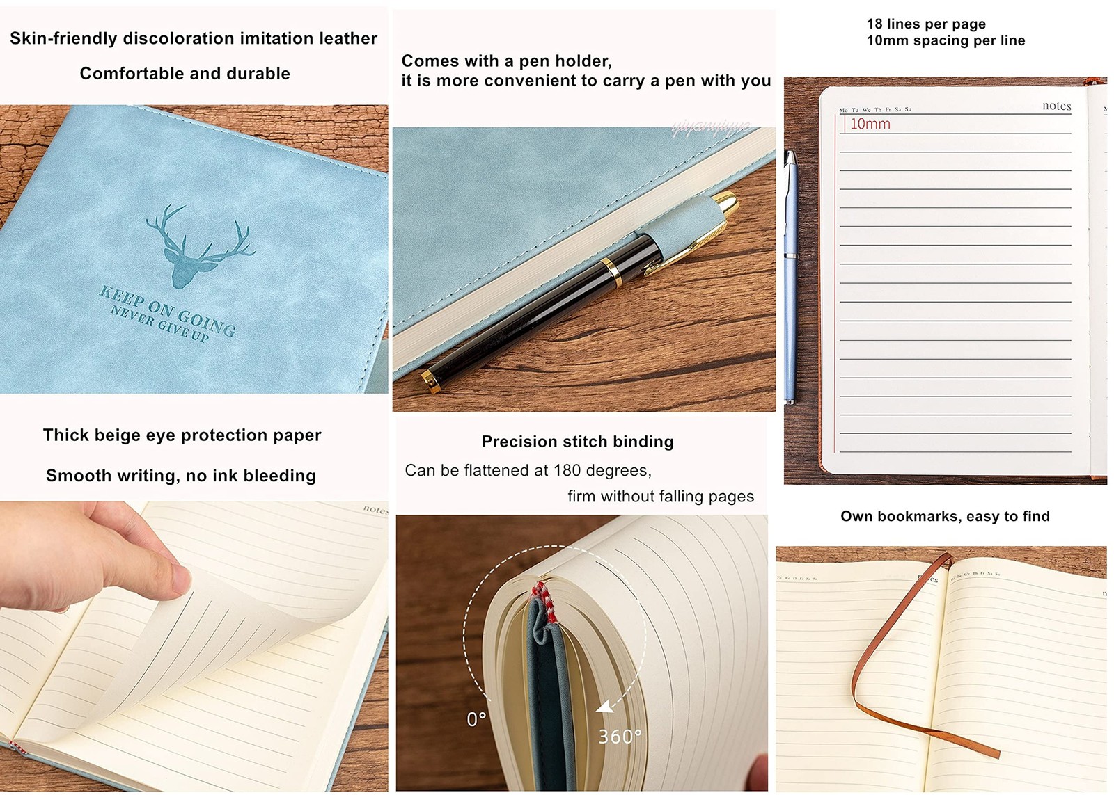 Ailifly 360 Pages Ruled Papers Thick Deer Head Pattern A5, Light Blue