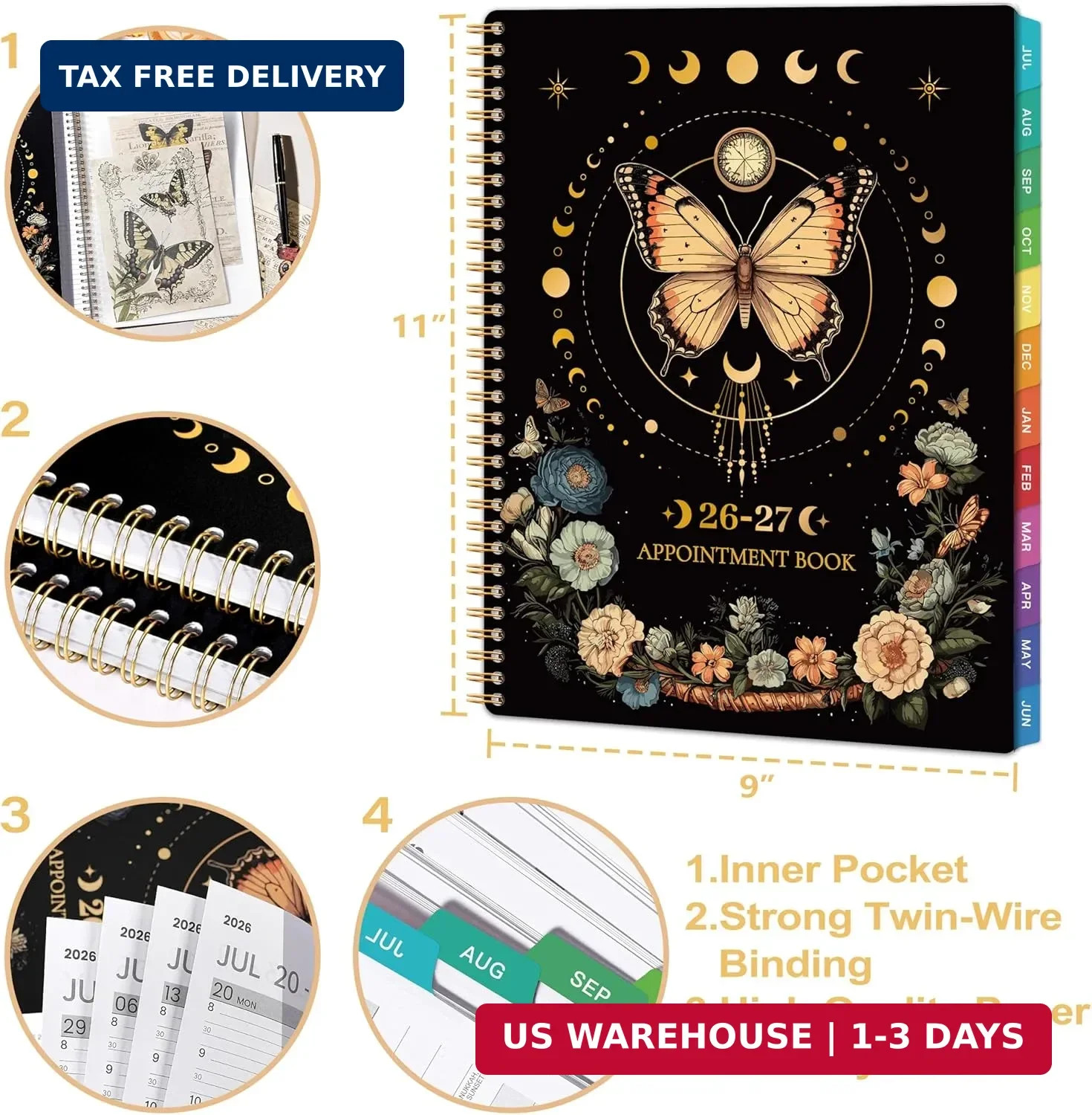 Appointment Book Planner 2026-2027 Daily Hourly 30-Min 9×11 Tabs Pocket