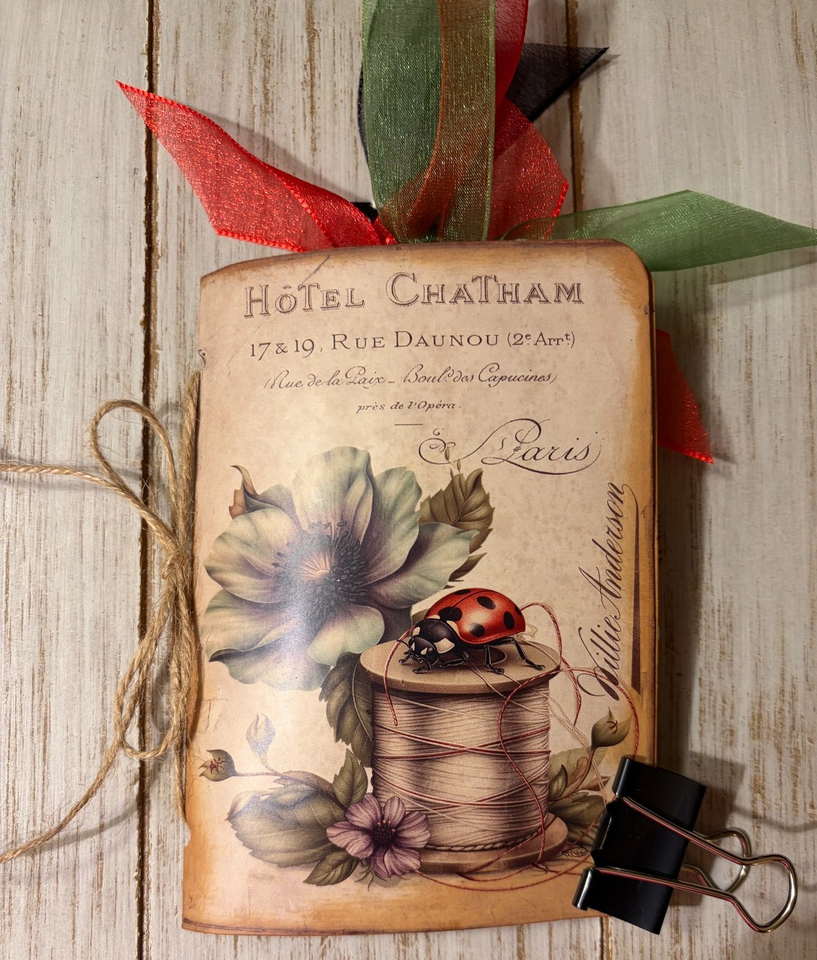 Junk Journal Handmade Booklet Book Vintage Ladybugs Flowers Pockets, Ephemera a