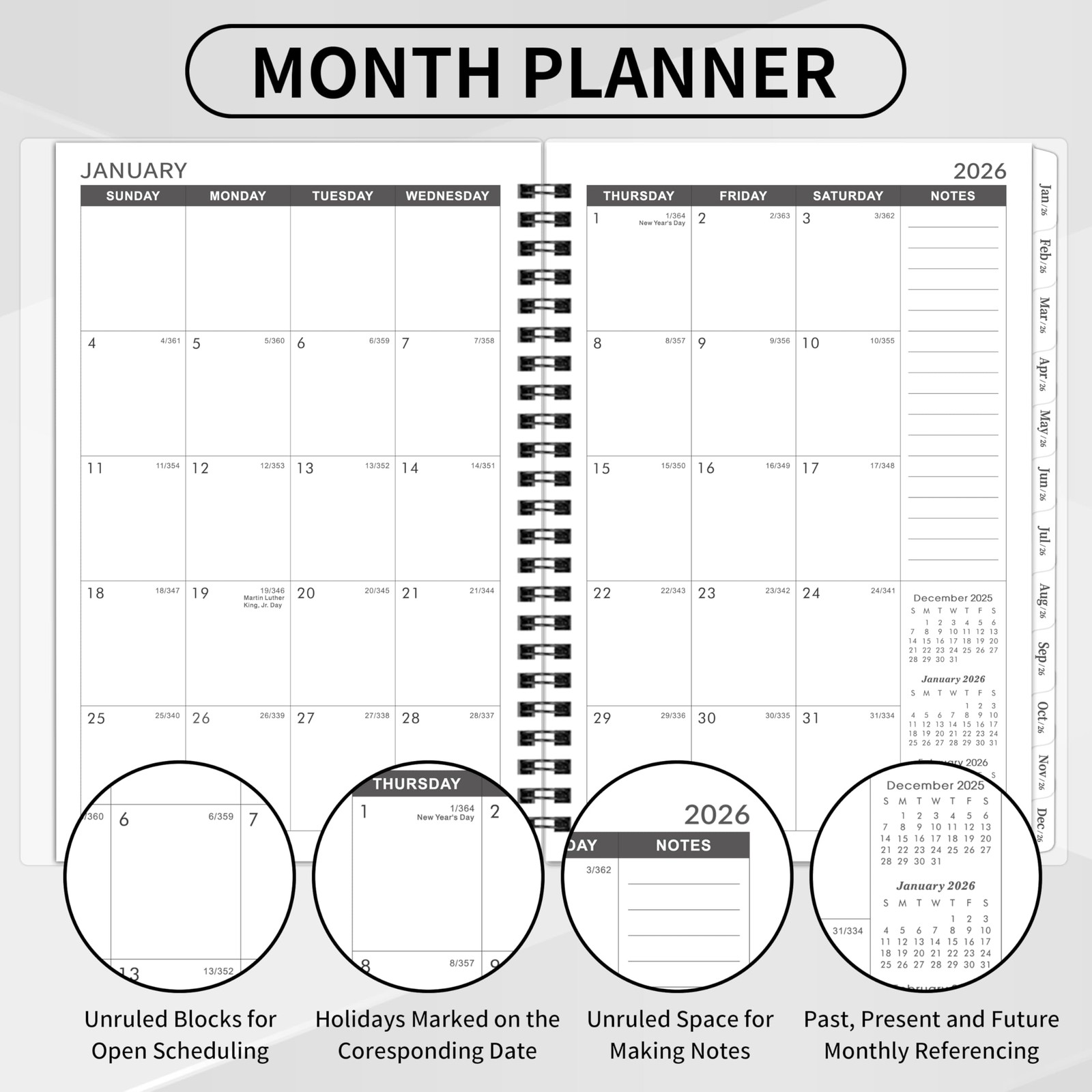 2026-2030 Monthly Planner/Calendar – 5 Year Planner 2026-2030 with Tabs, Jan
