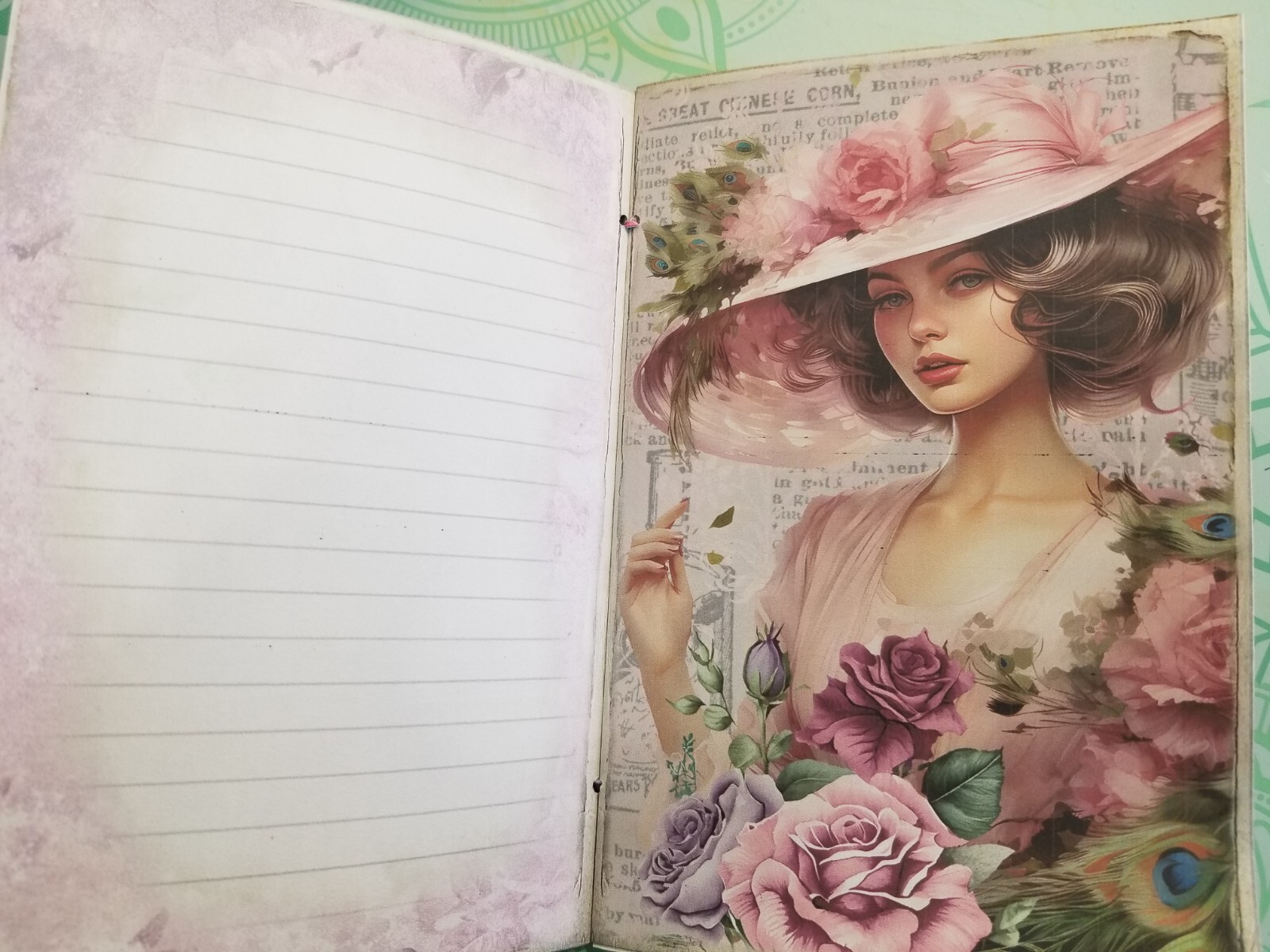 Junk Journal Booklet “VICTORIAN PEACOCK” HANDMADE Cards, Pockets, Ephemera