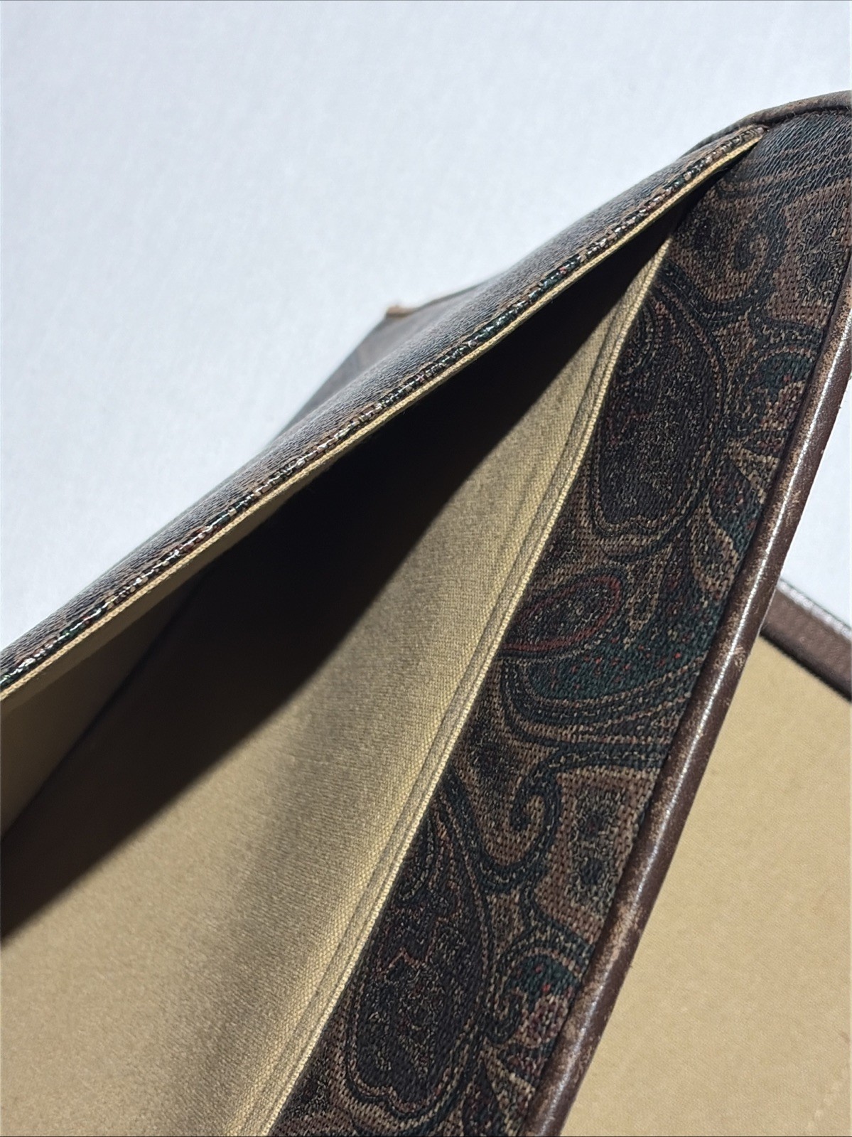Vtg Liz Claiborne Portfolio Organizer Case Paisley Brown Leather Trim Zip -F430