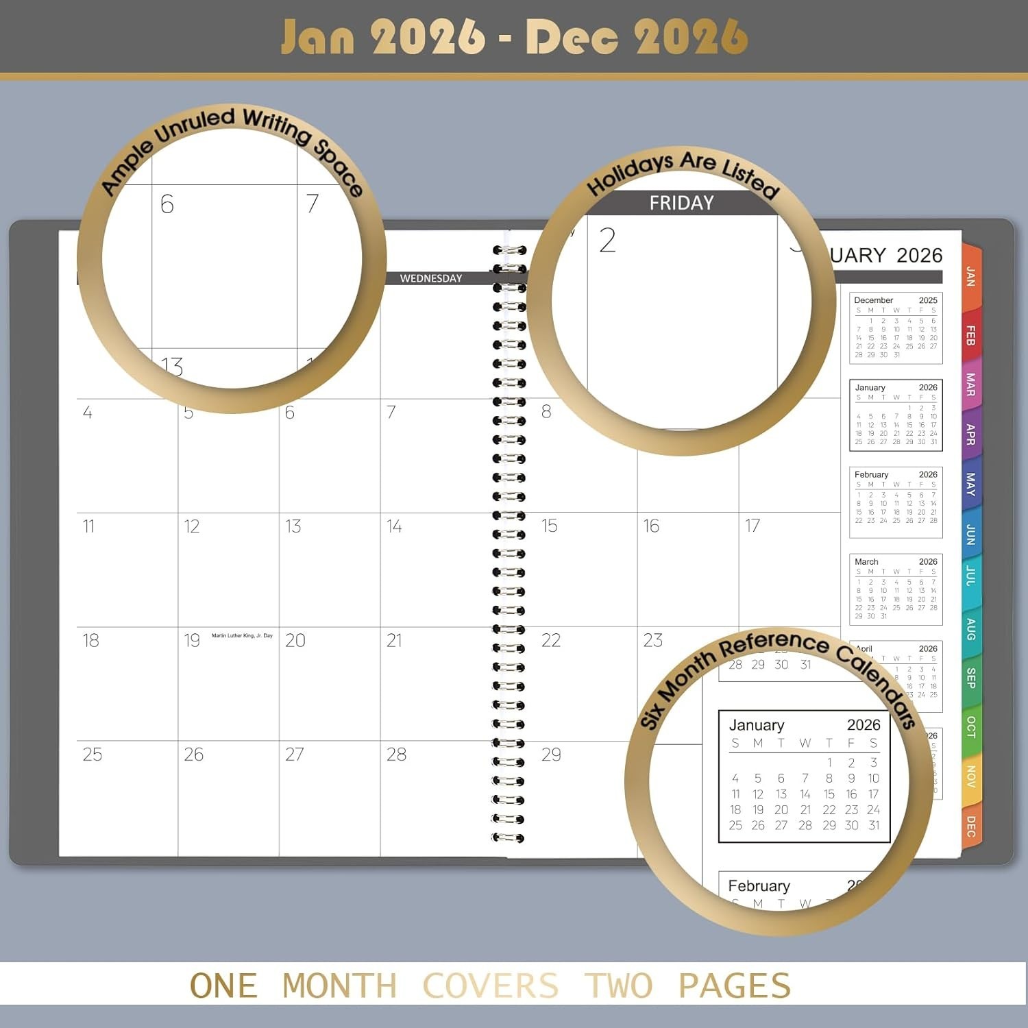 Monthly Planner Jul 2024-Dec 2025 Leather Cover 18Month Planner 9″x11″, Grey