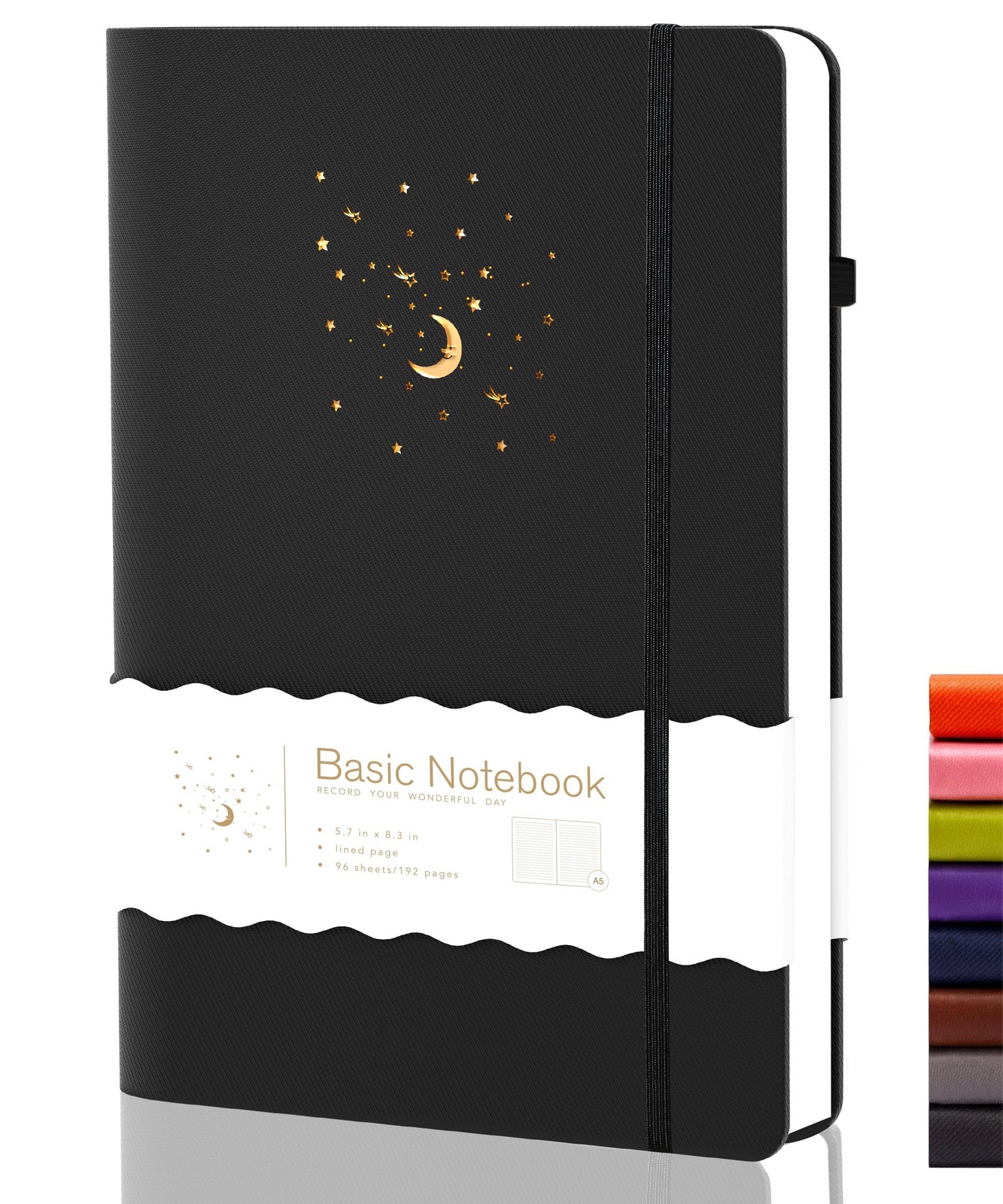 Professional Notebook With Pen Loop, Ruled Journal For Writing, Black