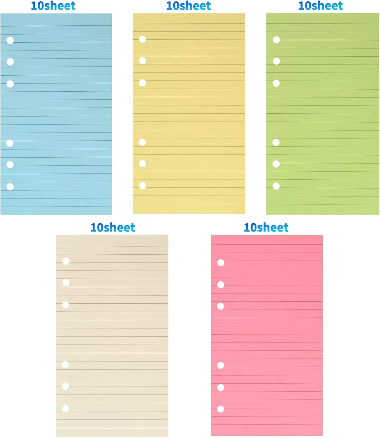 100Gsm Colored Lined A6 6-Hole Refill Paper – Ruled Planner Inserts for 6-Ring B