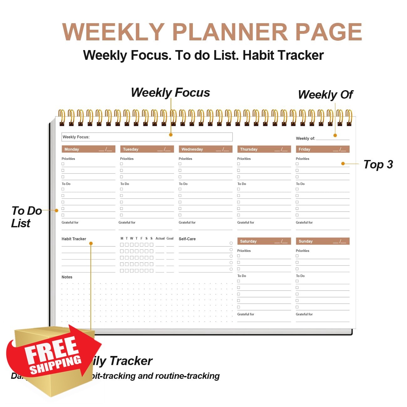 Yaridar Weekly Planner 8×11 Black Habit Tracker