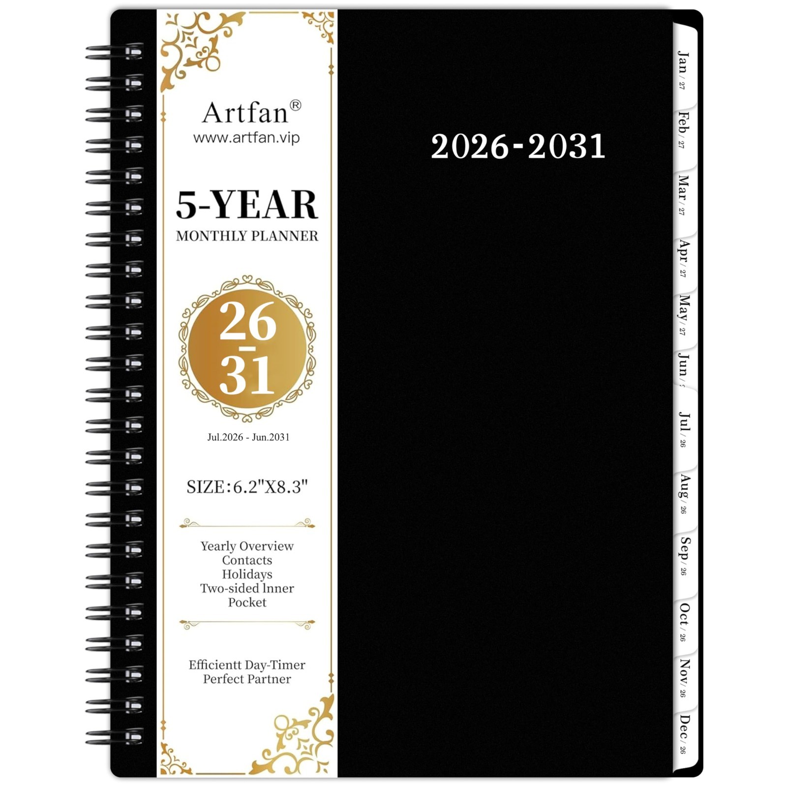 5-Year Monthly Planner 2026-2031, 6.2″x8.3″, Twin-Wire Binding, Tabs, Pocket – B