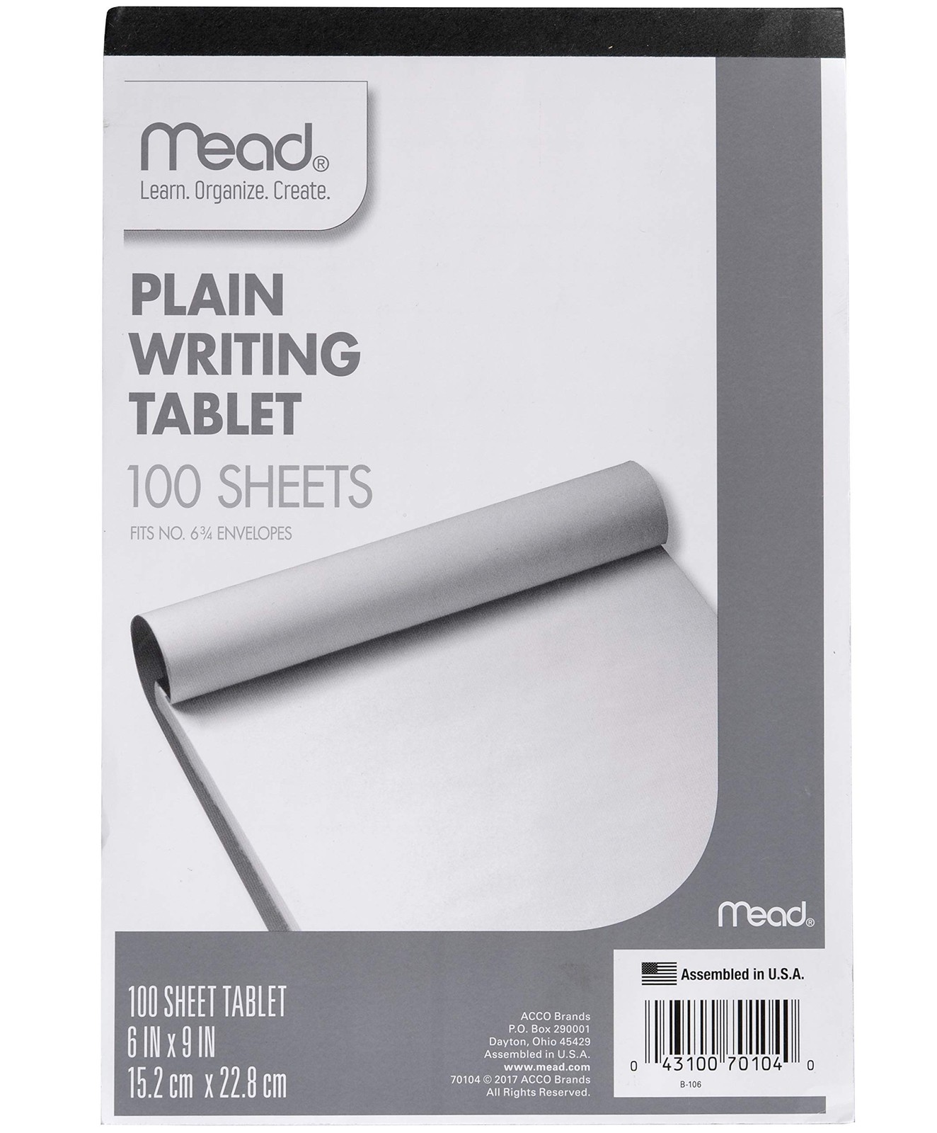 Mead Writing Tablet, 6″ x 9″ Paper Pad, Plain Note 100 1 Pack, White