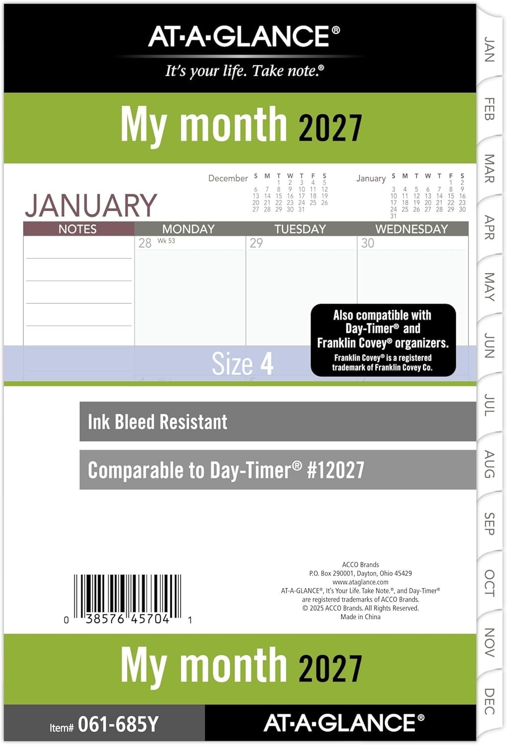 AT-A-GLANCE 2026 Planner Refill, Monthly, 5-1/2″ x 8-1/2″, Desk Size 4, Loose.